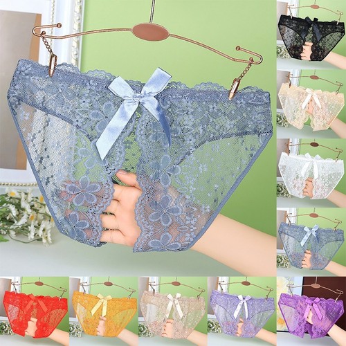 Womens Sexy Lace Panties with Bow and Mesh Details Crotchless Design Available - Picture 6 of 18