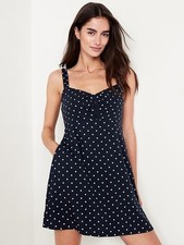 Fit & Flare Crepe Mini Dress SIZE XXL NAVY DOTS 100% viscose rayon d