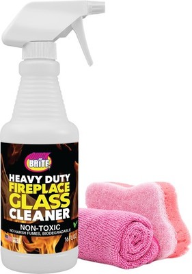 Quick N Brite Fireplace Glass Cleaner Kit with Cloth and Sponge, Removes Soot...
