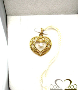 NEW with Tags 14K Yellow Gold Opal Heart Filigree Pendant 1.0 Gr [P69]
