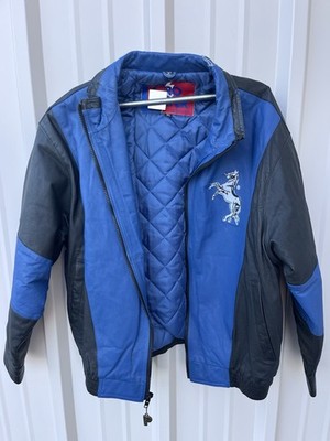Vintage Pro Player Colt Firearms Leather Jacket XL Men's Black Blue Korea *READ
