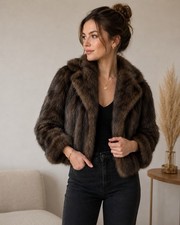 Vintage Glam Luxe Brown Luxurious Genuine Mink Fur Stole Wrap Cape Bolero Jacket