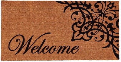 oway Mills 121353048 Scroll Wele Doormat, 30'' x 48'', Natural/Bla