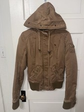 Vintage Abercrombie Fitch Y2K Bomber Jacket Brown Fur Lined Hooded