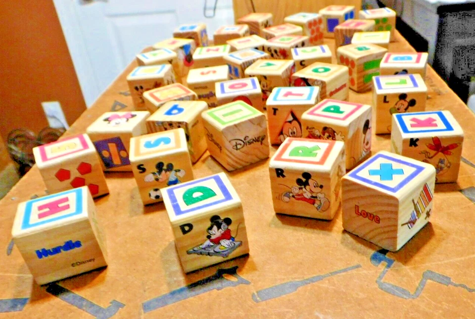 Disney Mickey & Minnie Mouse Grow & Learn 37 - 6 Sided Wood ABC Blocks - FLAW - Image 4 of 4