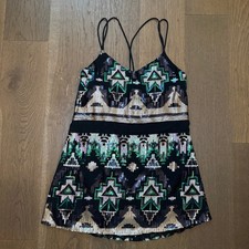 Show Me Your MuMu Sequin Mini Dress Party Glam Sparkly Black/Gold/Green Size M