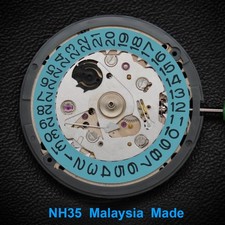 Seiko TMI NH35 Automatic Movement Date at 3 Sky Blue Date Disc