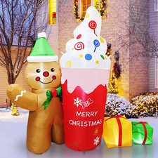 7.5FT Inflatable Christmas Gingerbread Man with Built-In LED Lights for Yard