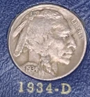 1934d Buffalo nickel, nice original VF+ Condition Coin, complete horn