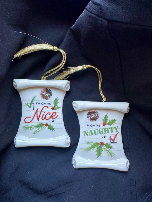 Set Of 2 NEW LENOX Ornaments “ I’m On The Naughty & Nice List” #895316 - 3.5”