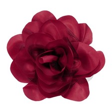 Rose Flower Brooch, 5.5 Inch Handmade Satin Fabric Lapel Pins, Wine Red