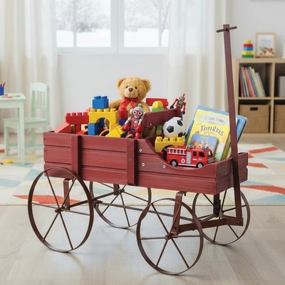Rustic Farm Distressed Red Wooden Wagon Garden Planter Yard Home  display picture 1