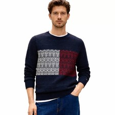 NWOT Tommy Hilfiger Men  s S Geometric Fair Isle Crew Sweater Flag Color Block