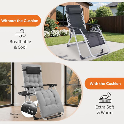 Zero Gravity Recliner Foldable Patio Chair w/ Cup Holder Cushion Outdoor
