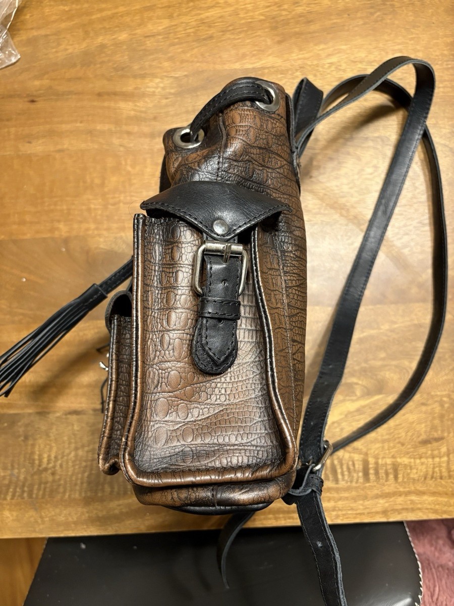 Freebird by Steven Leather Backpack Brown Black Croco Embossed Tassel Rucksack Freebird womens backpack - - Gem main image 2