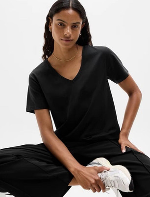 Athleta Women's Essential V-Neck T Shirt Black Short Sleeve Size M