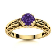 925 Sterling Silver Amethyst Gemstone Anniversary Solitaire Ring Jewelry