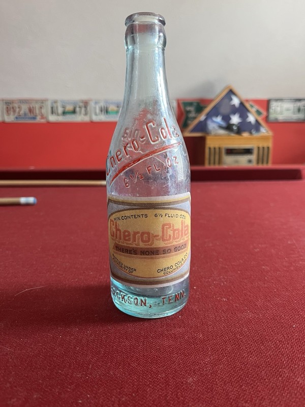 jackson tennessee chero cola soda bottle with remake paper label tn soda pop