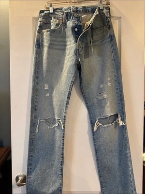 Levi's 501 Light Blue Distressed Straight Jeans