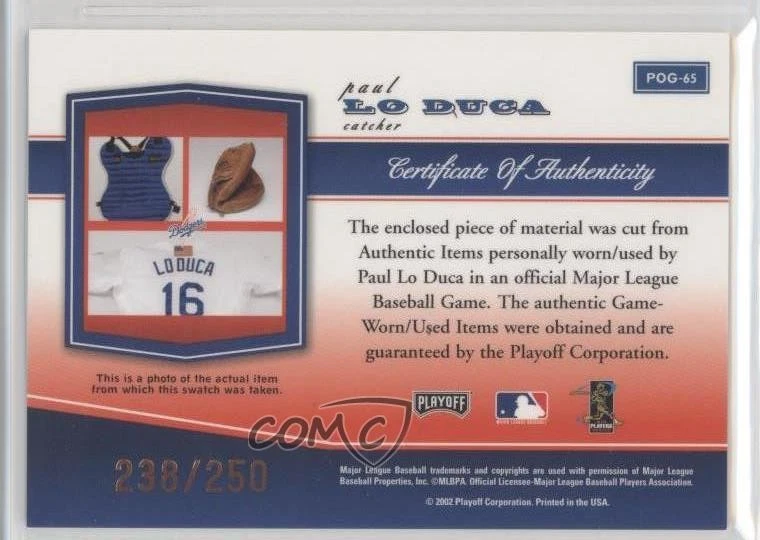 2002 Playoff Piece of the Game Materials Bronze /250 Paul Lo Duca #POG-65 - Image 2 of 2