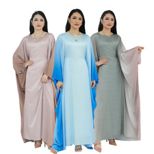 Gradient Color Long Dress Batwing Sleeve Abaya Muslim Women Kaftan Evening Gown