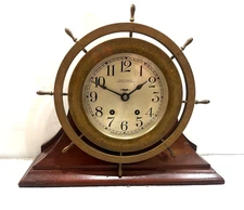 Antique Seth Thomas 8-Day Ships Bell Marine Clock With wooden stand