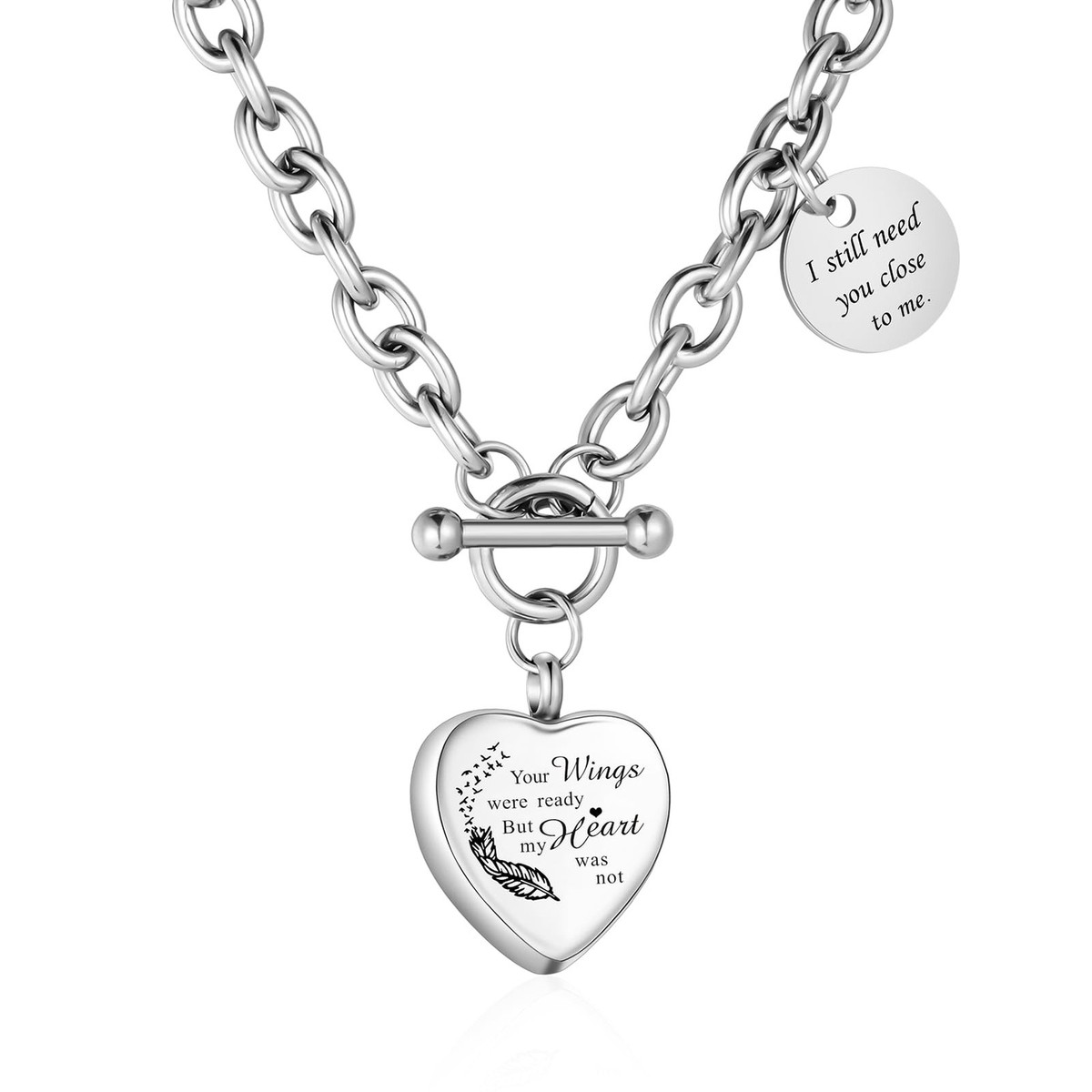 XIUDA Urn Necklace For Ashes, Stainless Steel Cremation Jewelry Memorial Pendant Keepsake For Men Dad