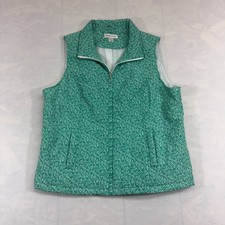 Christopher  Banks Quilted Vest Women L Green White Floral Regular Fit Full Zip