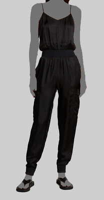 Cinq à Sept Women's Black Satin Twill V-Neck Sleeveless Amia Jumpsuit Size L