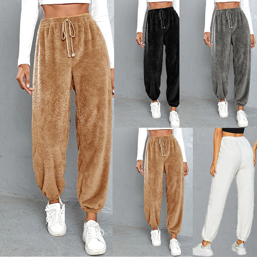 Women Teddy Bear Fleece Fur Joggers Winter Warm Casual Pants Trousers  Loungewear