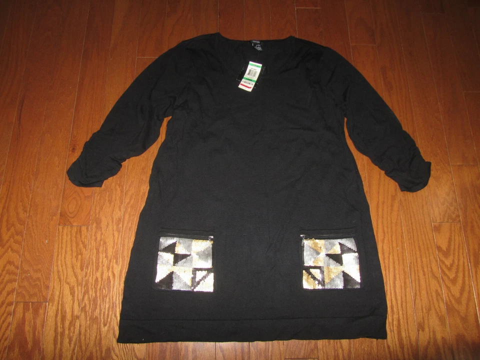 L XL ❤️ NUEVO ALFANI ❤️TÚNICA SUÉTER VESTIDO ❤️ NEGRO LENTEJUELAS DETALLE PAQUETES OFICINA Foto 2 de 4