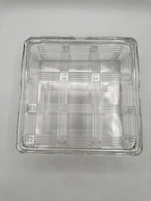 Hazel Atlas Criss Cross Refrigerator Clear Glass Dish With Lid Holds 8 Cups