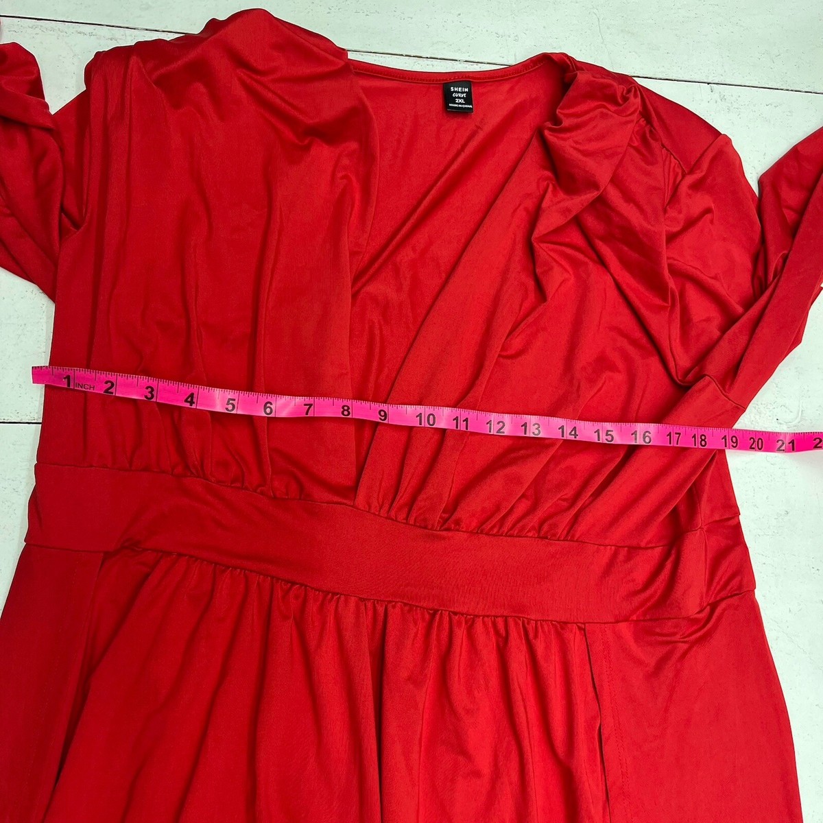 Shein Red Long Sleeve Deep V-Neck Slit Maxi Dress Womens Size 2X-Large NEW  | eBay
