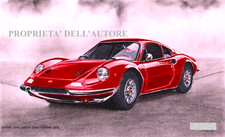 AUTO FERRARI DINO 246 GT GRAN TURISMO 1971 - Disegno originale pastello 18x28 cm