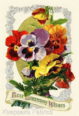 Pansies Best Birthday Wishes Crazy Quilt Block Multi Sizes