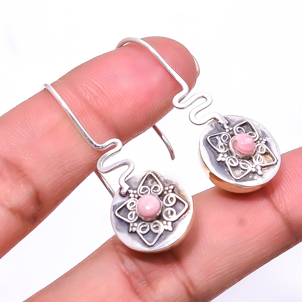 Natural Rhodochrosite 925 Sterling Silver Two Tone Earring 1.56