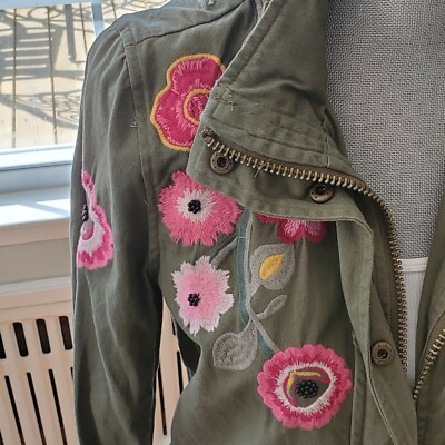 Aqua Capsule Embroidered Floral Green Jacket Hidden Hood XS | eBay