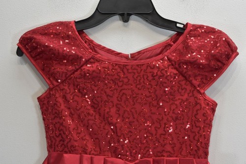 Jona Michelle Girls Red Cap Sleeve Scoop Neck Tie Waist Sequins Tiered Dress 10 - Picture 3 of 7