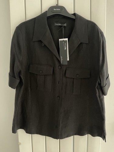 M&S AUTOGRAPH WOMEN’S BAIRD McNUTT IRISH LINEN SHIRT BLOUSE BLACK SIZE 10 NWT - Picture 2 of 7