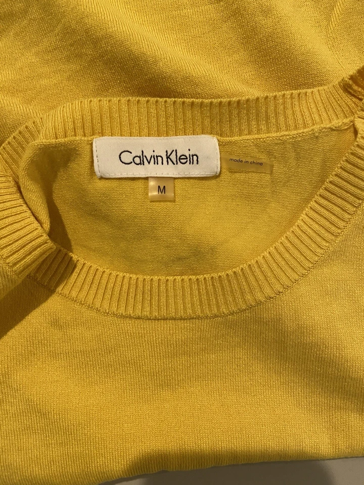 Calvin Klein Mezcla Seda Amarillo Manga Corta Cuello Redondo Suéter Claro Talla M Foto 3 de 4