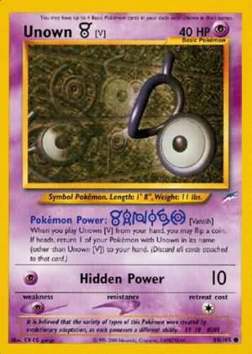 Pokemon Card - Neo Destiny 89/105 - UNOWN [V] (common) - NM