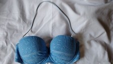 VICTORIA'S SECRET 36C BLUE PUSH UP PADDED HALTER BIKINI TOP FLORAL LACE