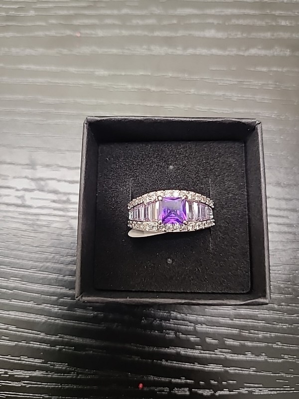 Bomb Party RBP8624 Purple Topaz Cubic Zirconia Look Again Rhodium  Plated sz 7