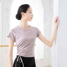 Modern Dance Tops Woman Side Drawstring Dance T-shirt Short Sleeves Adults Tops