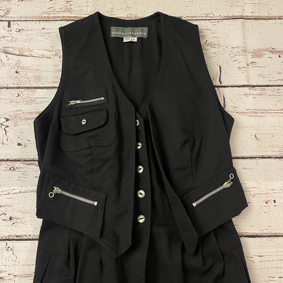 Macacão sexy vintage anos 80 Karen Alexander denim tamanho 6 preto feminino - Imagem 2 de 4