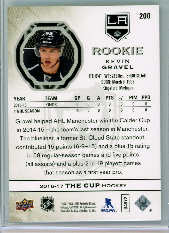 2016-17 The Cup Gold #200 Kevin Gravel RC 12/24 - Los Angeles Kings - Image 2 of 2