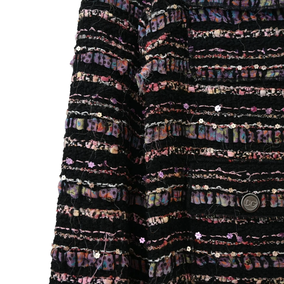 Blazer Dolce Gabbana Tweed Talla 40 EE. UU. 4 Negro Rosa Escote Floral Bolsillos con Solapa Foto 4 de 4