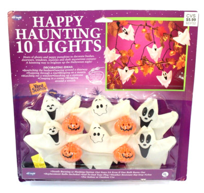 Vtg Halloween Ghost Pumpkin String Lights 10 Fun World Division Easter Unlimited