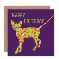 Vibrant Leopard Print Cat Birthday Blank Greeting Card With Envelope