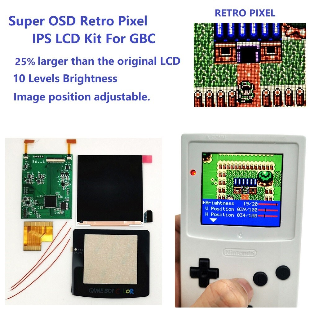 Retro Pixel Large Size IPS Backlight LCD Screen For Game Boy Color